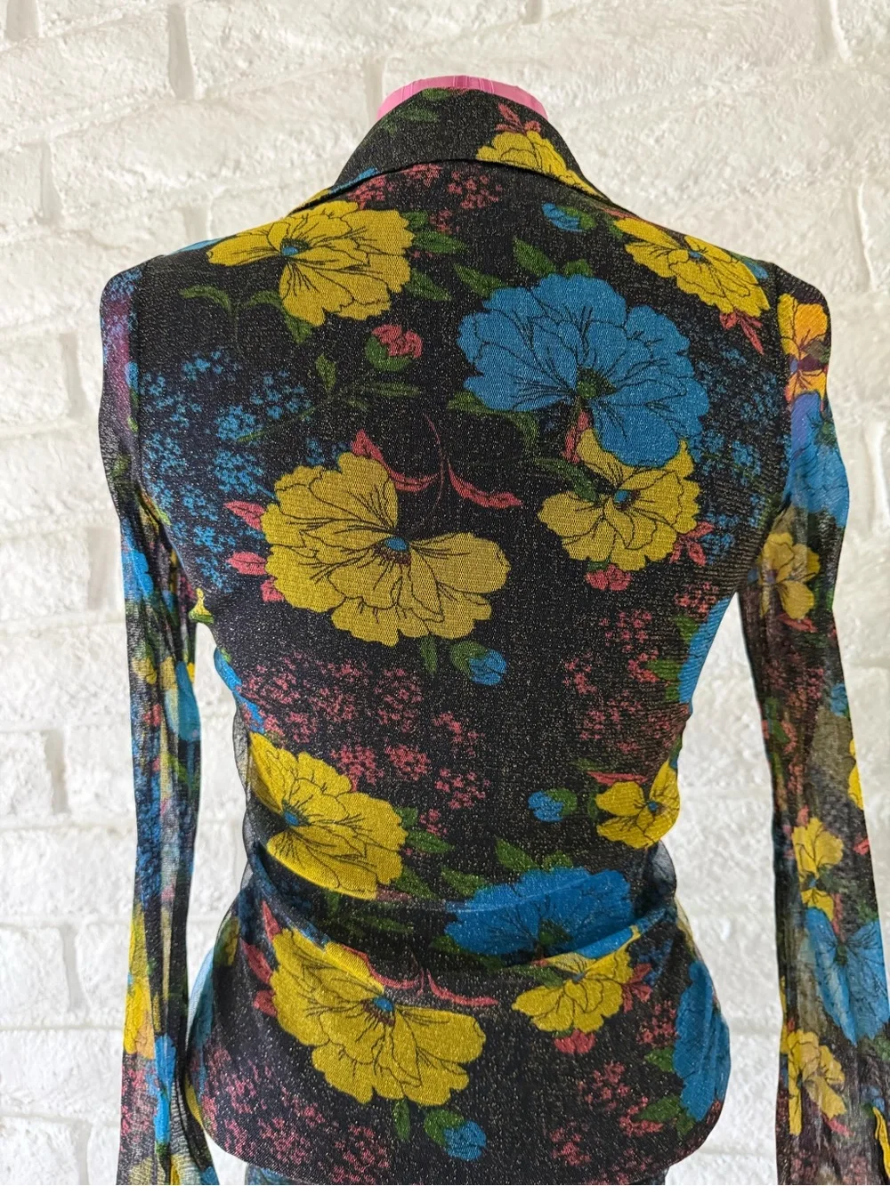 Urban Outfitters Ruched Sheer Floral Mini Dress in Blue & Yellow T-23